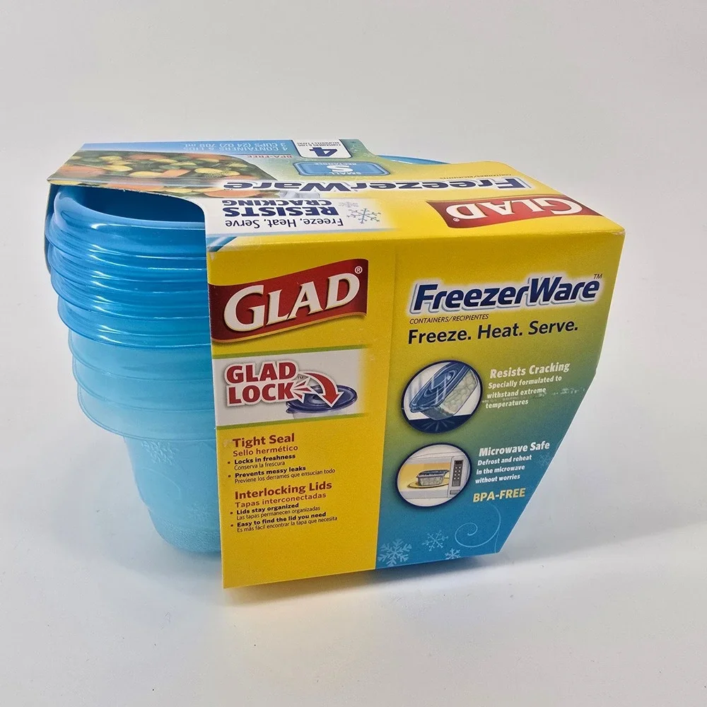 Glad FreezerWare Food Storage Containers 4ct Small 24oz Blue Rectangle BPA-Free